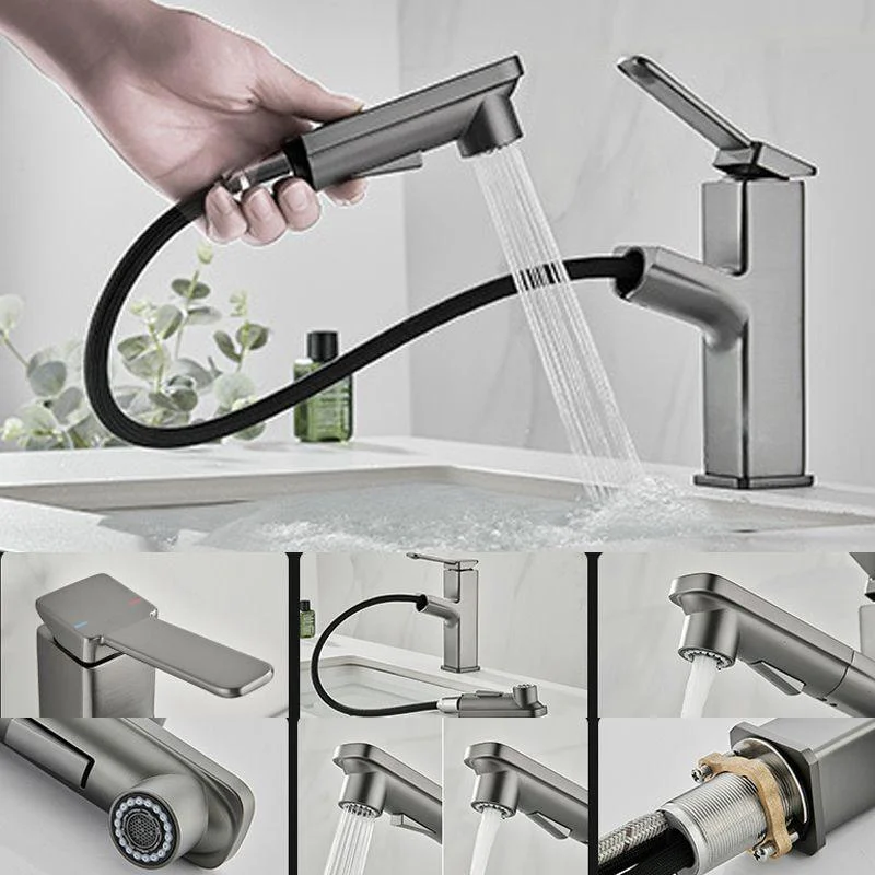 Modern Brass Sink Tap Centerset Bathroom Tap with Water Hose -Bathlova