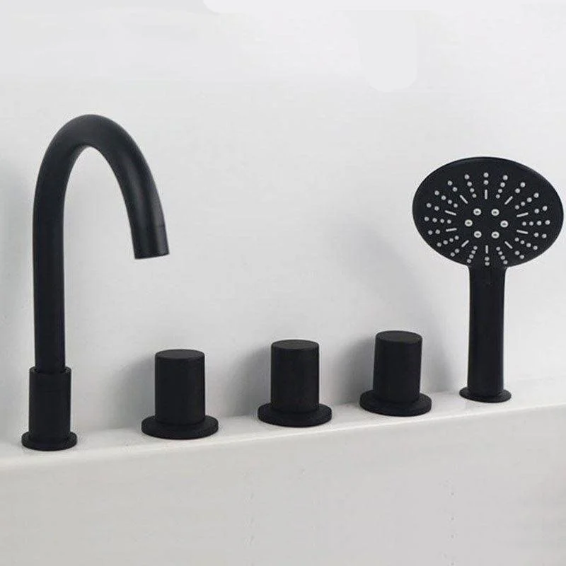 Modern Brass Tub Tap in Black with 3 Handles Deck Mount Bathroom Tap -Bathlova