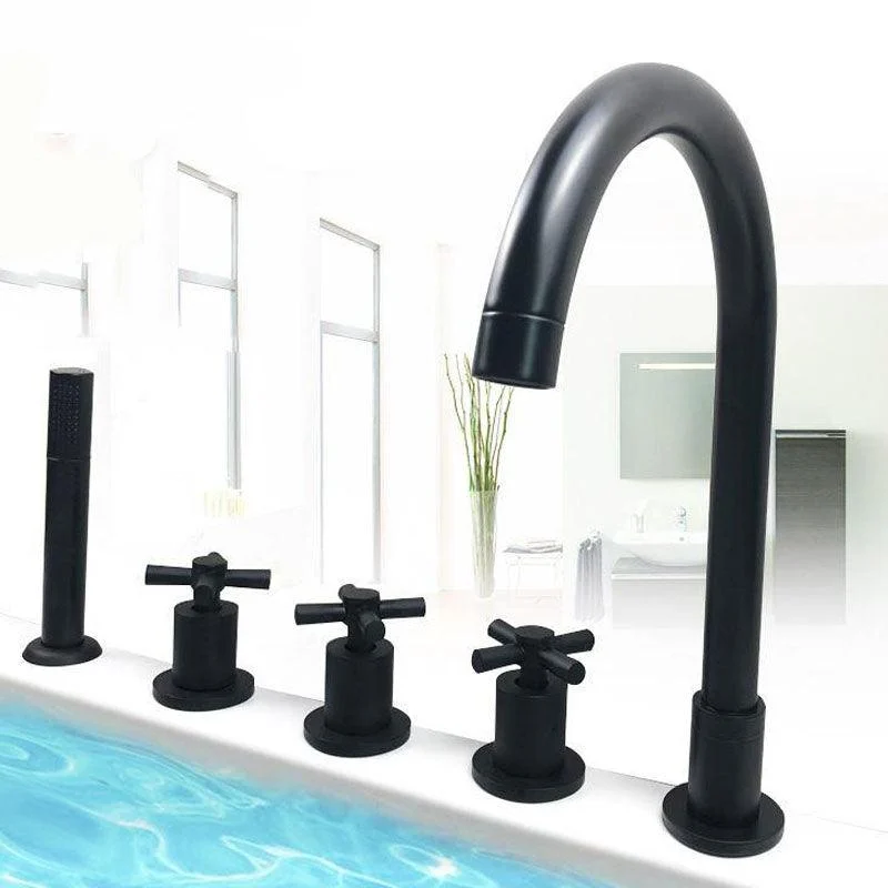 Modern Brass Tub Tap in Black with 3 Handles Deck Mount Bathroom Tap -Bathlova