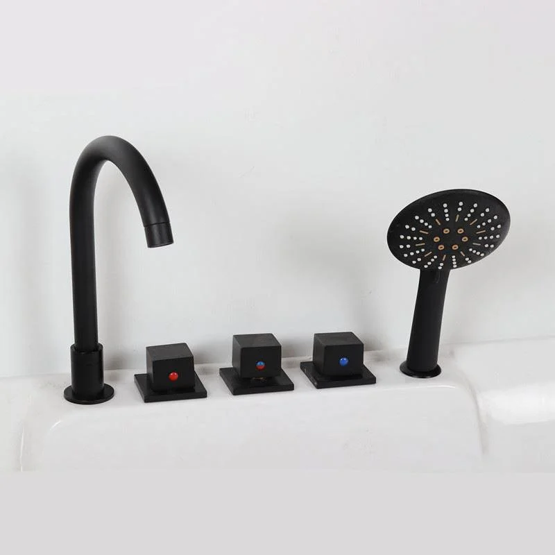 Modern Brass Tub Tap in Black with 3 Handles Deck Mount Bathroom Tap -Bathlova