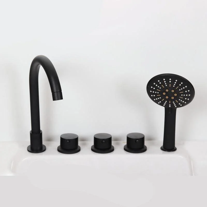 Modern Brass Tub Tap in Black with 3 Handles Deck Mount Bathroom Tap -Bathlova