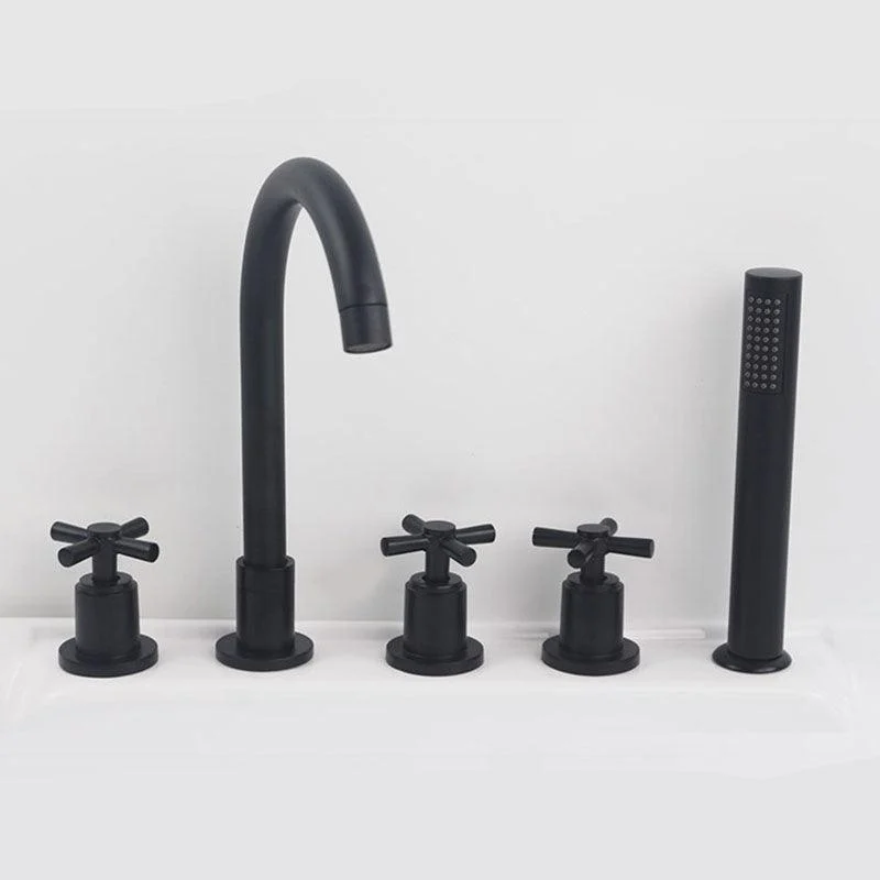 Modern Brass Tub Tap in Black with 3 Handles Deck Mount Bathroom Tap -Bathlova