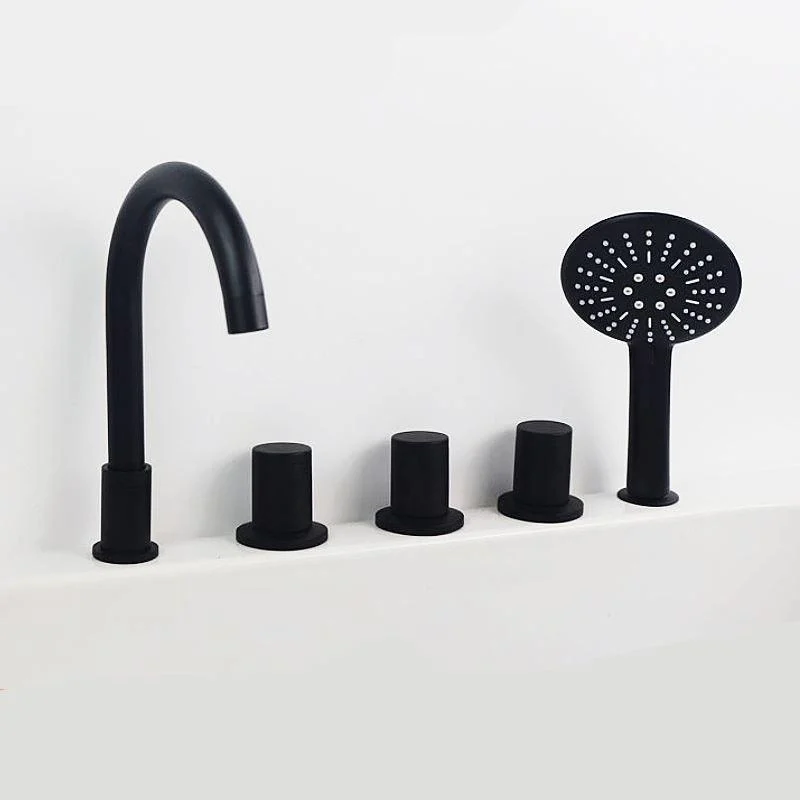 Modern Brass Tub Tap in Black with 3 Handles Deck Mount Bathroom Tap -Bathlova