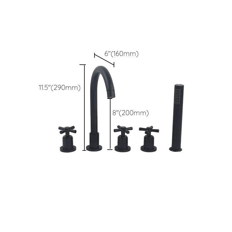 Modern Brass Tub Tap in Black with 3 Handles Deck Mount Bathroom Tap -Bathlova