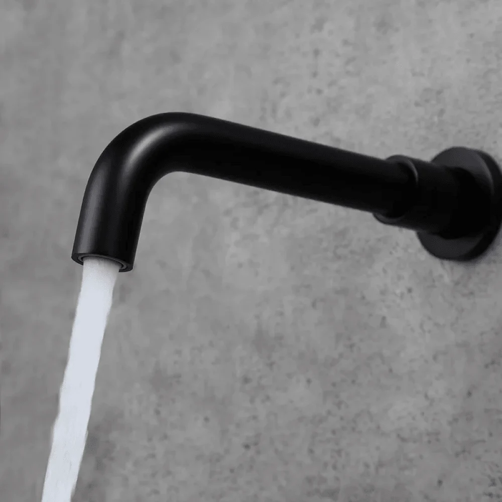 Modern Brass Wall-Mount Bathroom Tap with Single Handle in Matte Black Sink -Bathlova