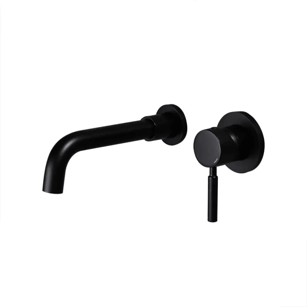 Modern Brass Wall-Mount Bathroom Tap with Single Handle in Matte Black Sink -Bathlova