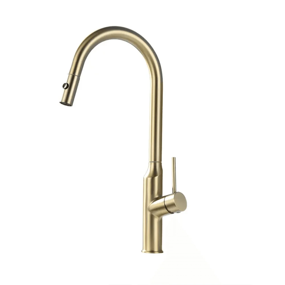 Modern Brushed Gold Pull-Out Kitchen Tap with Double Function Sprayer -Bathlova