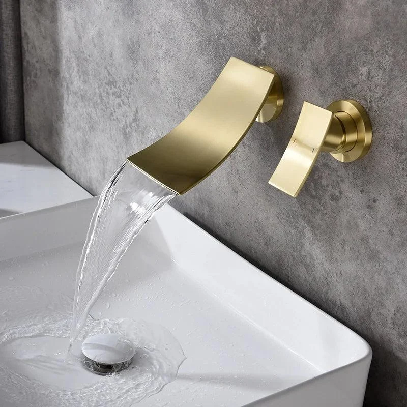 Modern Brushed Gold Wall Mounted Waterfall Bathroom Tap -Bathlova