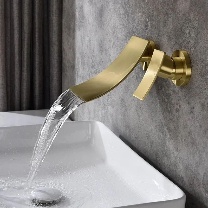 Modern Brushed Gold Wall Mounted Waterfall Bathroom Tap -Bathlova