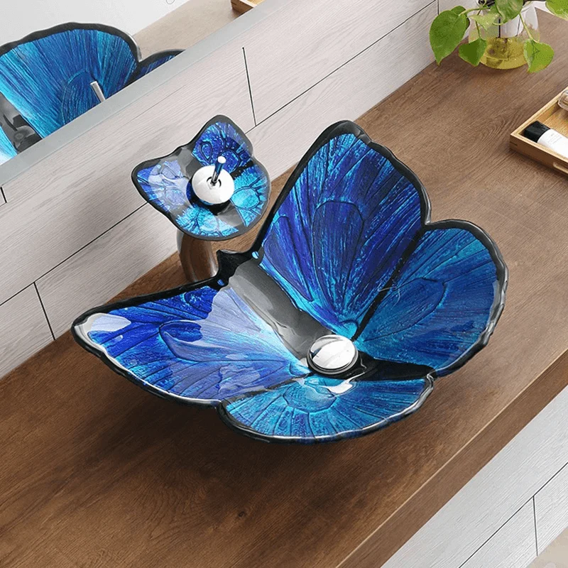 Modern Butterfly-Shaped Bathroom Sink with Waterfall Tap -Bathlova