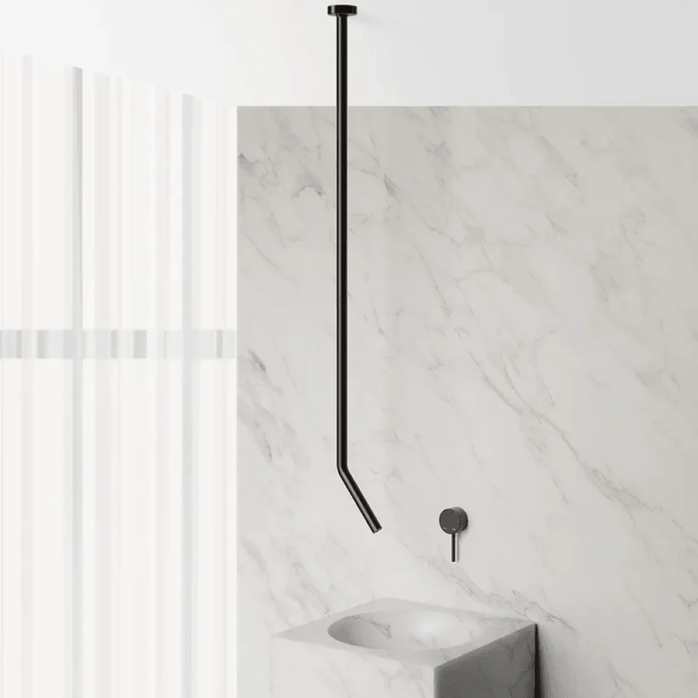 Modern Ceiling-Mount Bathroom Tap in Matte Black - Single Hole Hot & Cold -Bathlova