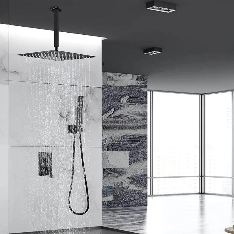 Modern Ceiling Mounted Black Shower System Combo Set with Hand Shower and 12" Shower head -Bathlova