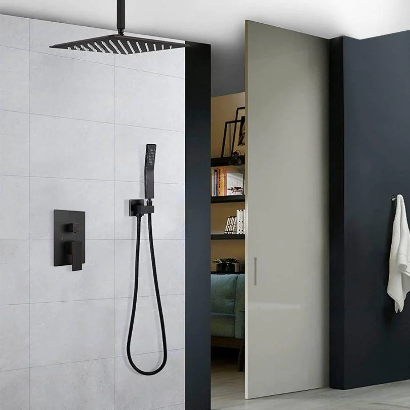 Modern Ceiling Mounted Black Shower System Combo Set with Hand Shower and 12" Shower head -Bathlova