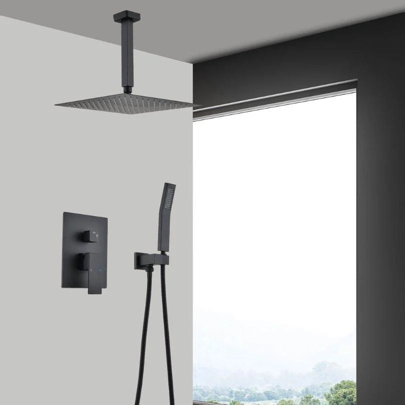 Modern Ceiling Mounted Black Shower System Combo Set with Hand Shower and 12" Shower head -Bathlova