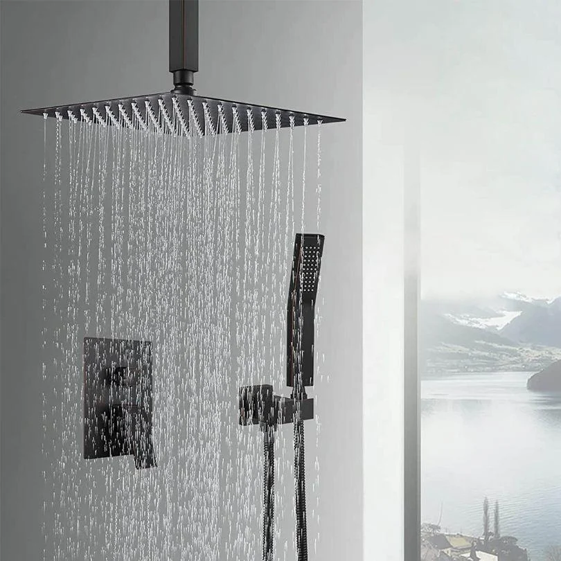 Modern Ceiling Mounted Black Shower System Combo Set with Hand Shower and 12" Shower head -Bathlova