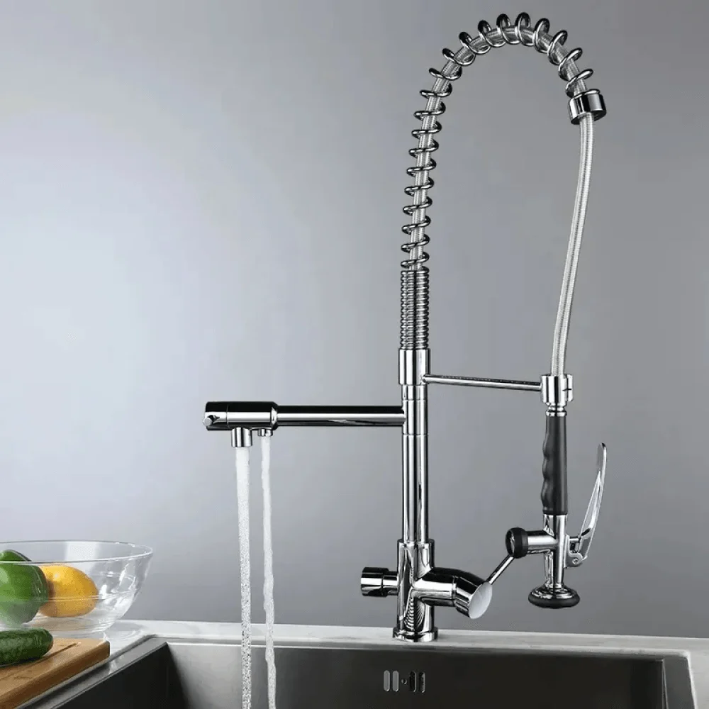 Modern Chrome 3-in-1 Kitchen Tap with Pull Down Sprayer -Bathlova