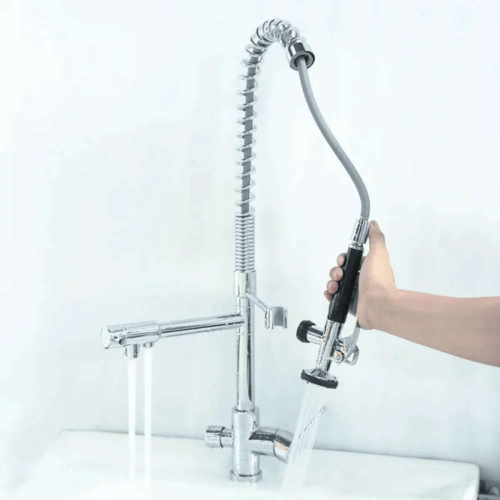 Modern Chrome 3-in-1 Kitchen Tap with Pull Down Sprayer -Bathlova