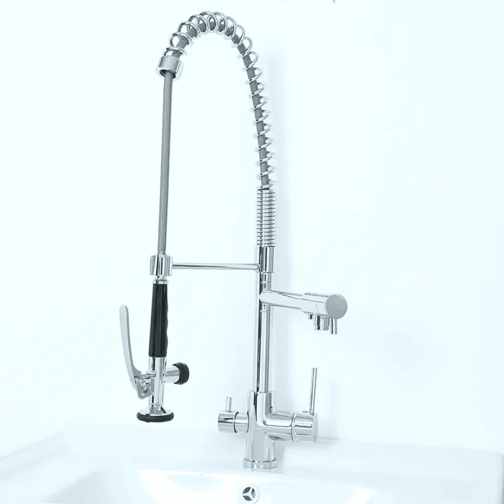 Modern Chrome 3-in-1 Kitchen Tap with Pull Down Sprayer -Bathlova