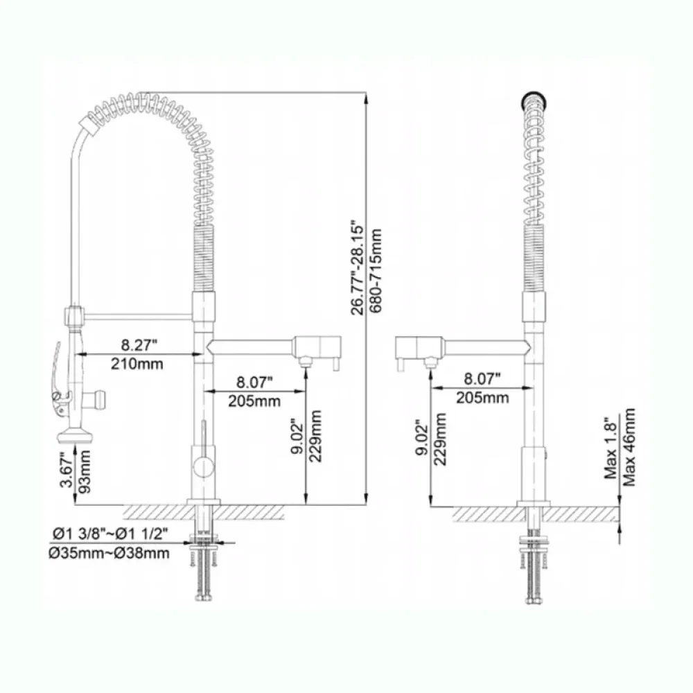 Modern Chrome 3-in-1 Kitchen Tap with Pull Down Sprayer -Bathlova