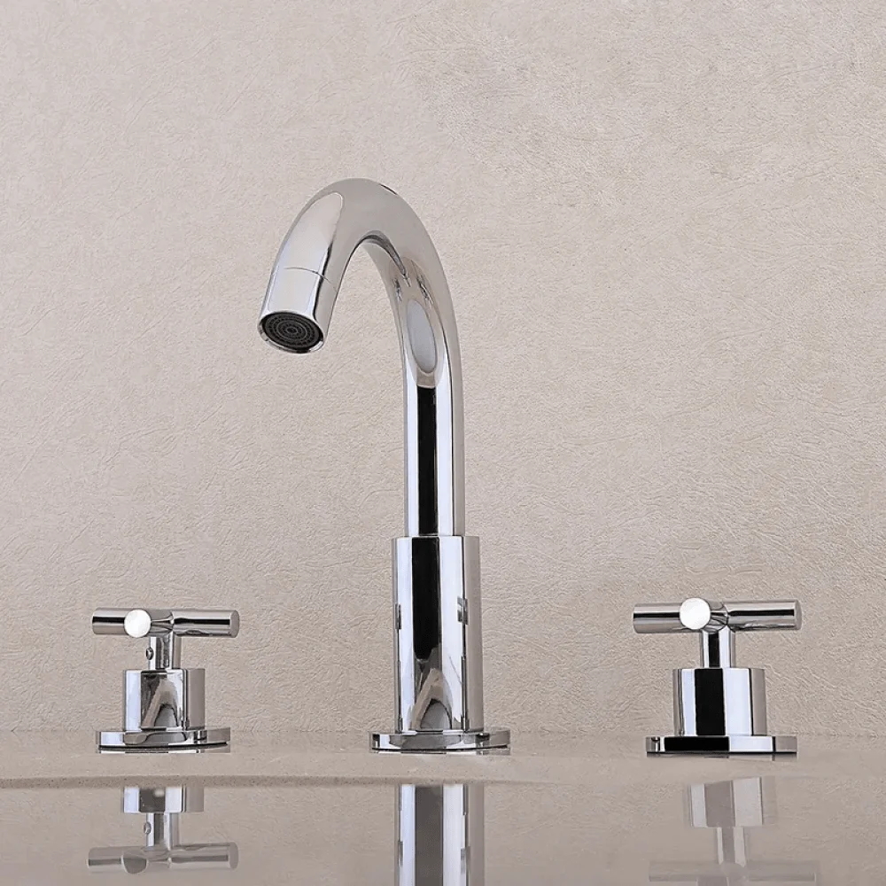 Modern Chrome Goosenecked Bathroom Tap - Double Cross Handle Spout -Bathlova