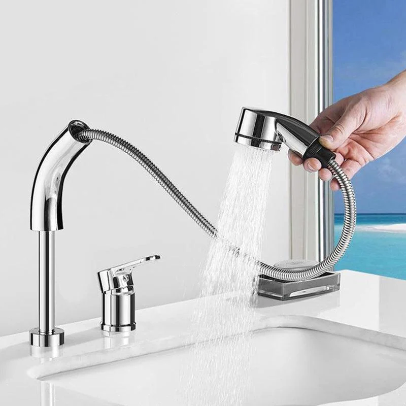 Modern Chrome Sink Tap Brass Bathroom Low Arc Lifting Tap -Bathlova