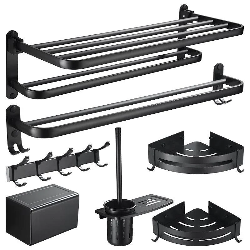 Modern Classic Bath Hardware Set Matte Black Robe Hooks/Towel Bar & Bath Shelf -Bathlova