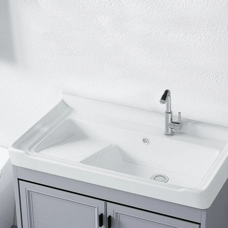 Modern Console Sink Porcelain Rectangular with Right Basin and Tap Trough Sink -Bathlova