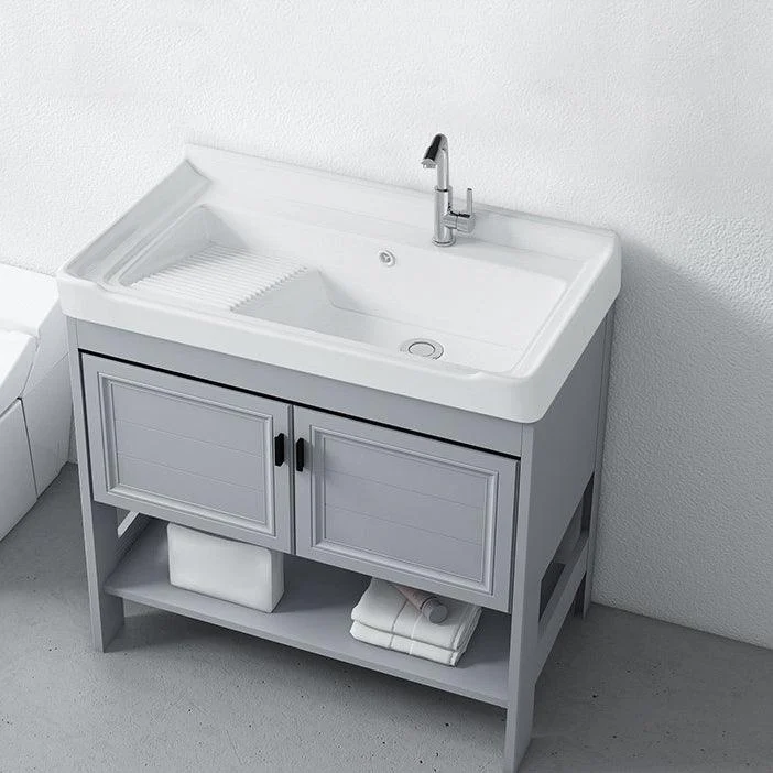 Modern Console Sink Porcelain Rectangular with Right Basin and Tap Trough Sink -Bathlova