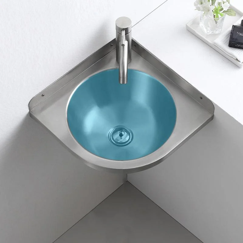 Modern Corner Sinks Metal Round with Tap Wall Mount Bathroom Sink -Bathlova