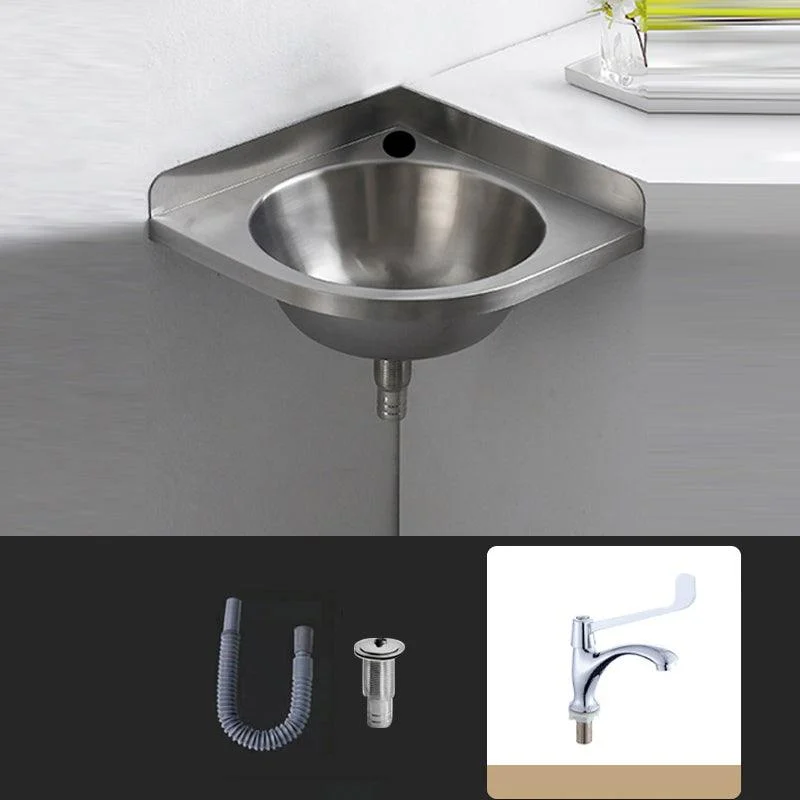 Modern Corner Sinks Metal Round with Tap Wall Mount Bathroom Sink -Bathlova