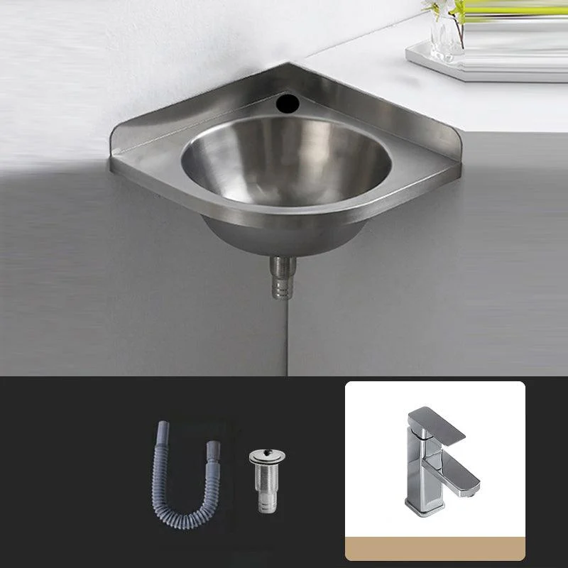 Modern Corner Sinks Metal Round with Tap Wall Mount Bathroom Sink -Bathlova