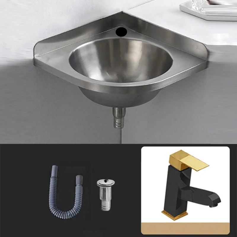 Modern Corner Sinks Metal Round with Tap Wall Mount Bathroom Sink -Bathlova