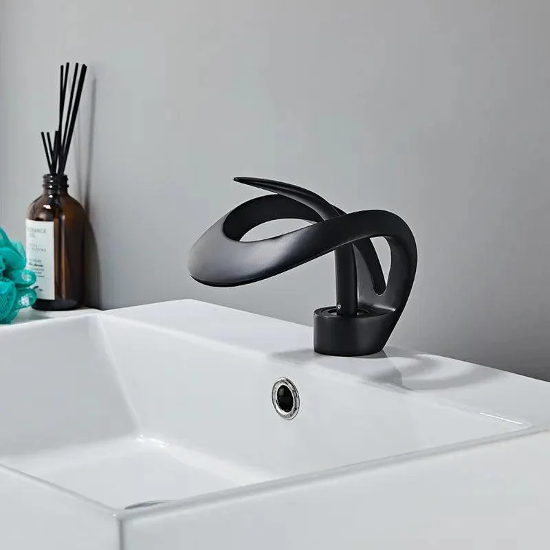 Modern Curved Waterfall Bathroom Sink Tap with Single Handle -Bathlova