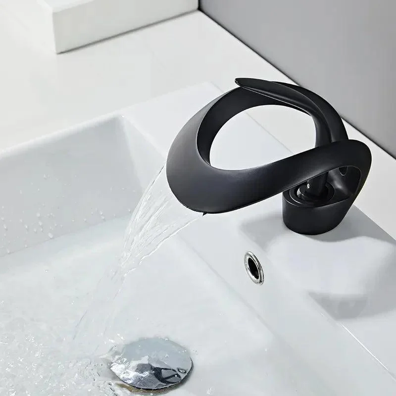 Modern Curved Waterfall Bathroom Sink Tap with Single Handle -Bathlova