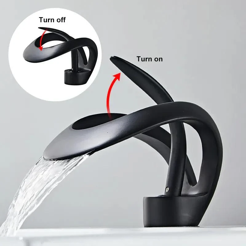 Modern Curved Waterfall Bathroom Sink Tap with Single Handle -Bathlova