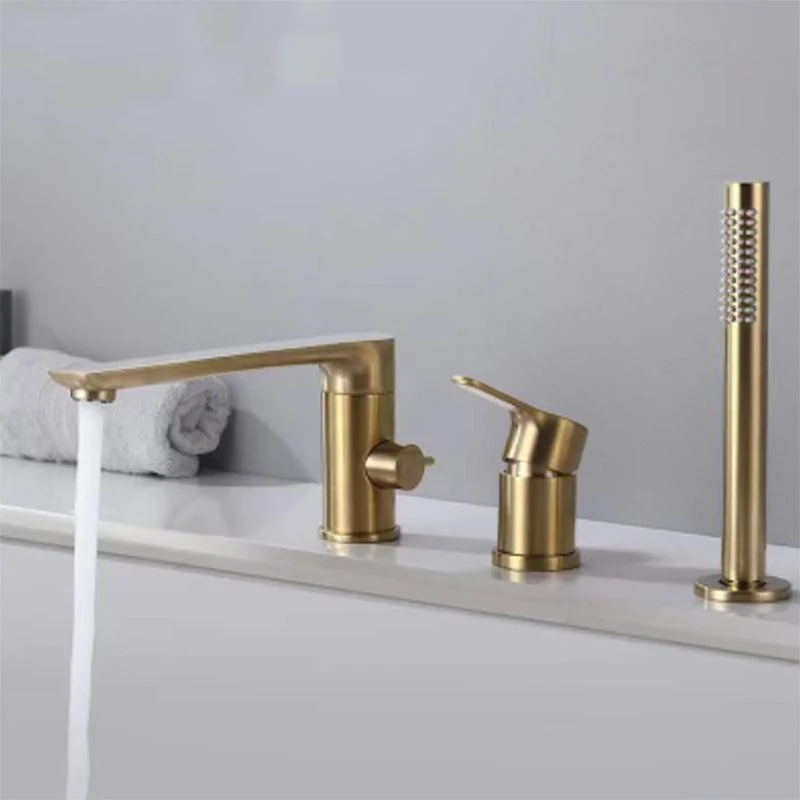 Modern Deck Mounted Copper Roman Tub Tap Low Arc Tub Tap Set -Bathlova