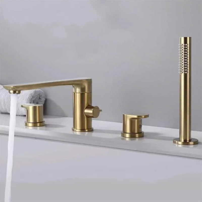 Modern Deck Mounted Copper Roman Tub Tap Low Arc Tub Tap Set -Bathlova