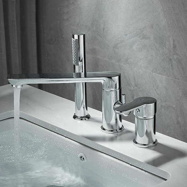 Modern Deck Mounted Freestanding Tub Filler Metal Freestanding Tap with Handles -Bathlova