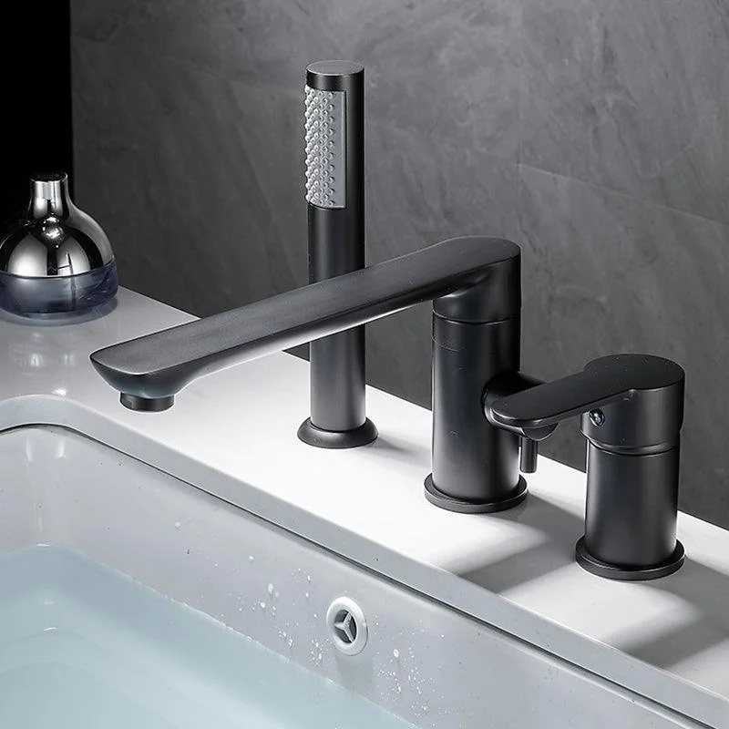 Modern Deck Mounted Freestanding Tub Filler Metal Freestanding Tap with Handles -Bathlova