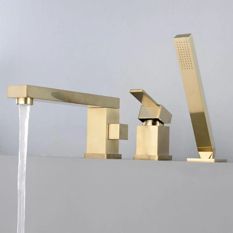 Modern Deck Mounted Low Arc Roman Tub Tap Copper Roman Tub Tap Set -Bathlova