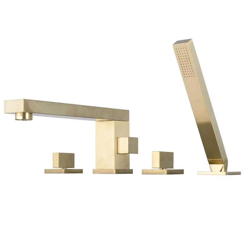 Modern Deck Mounted Low Arc Roman Tub Tap Copper Roman Tub Tap Set -Bathlova