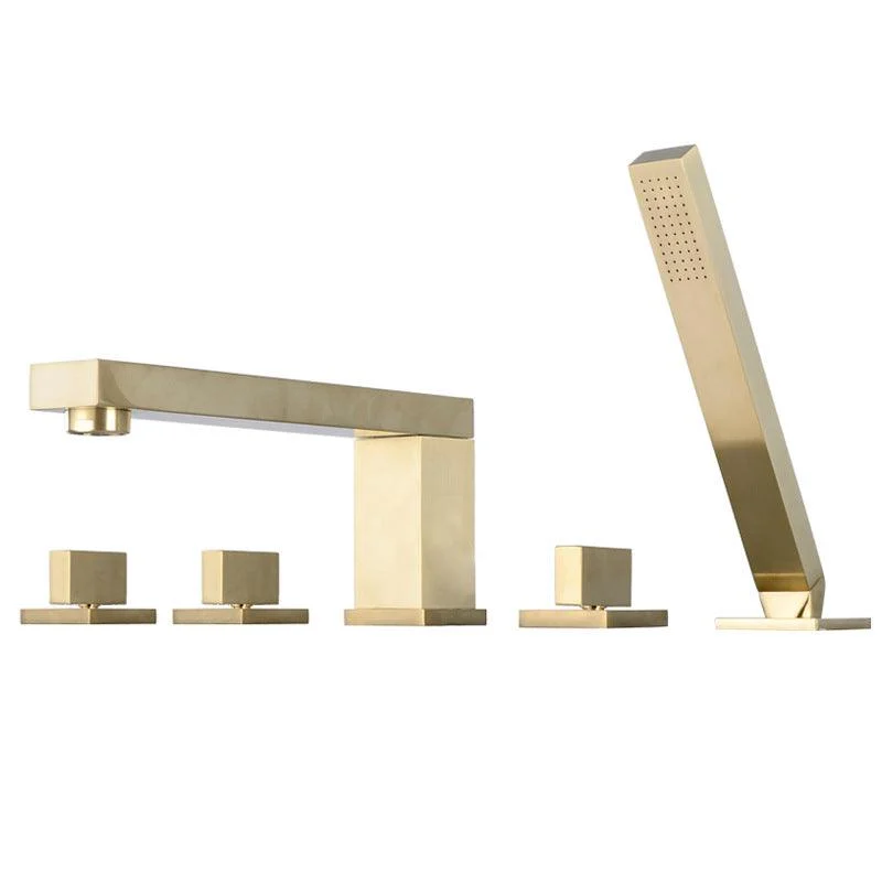 Modern Deck Mounted Low Arc Roman Tub Tap Copper Roman Tub Tap Set -Bathlova