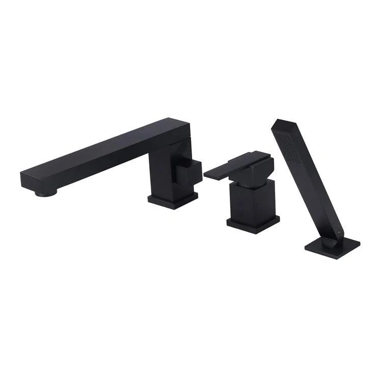 Modern Deck Mounted Metal Freestanding Tub Filler Low Arc Freestanding Tap in Black -Bathlova