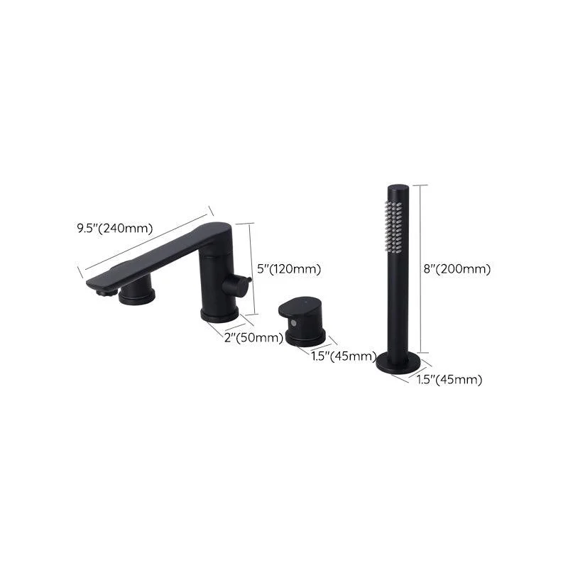 Modern Deck Mounted Metal Freestanding Tub Filler Low Arc Freestanding Tap in Black -Bathlova