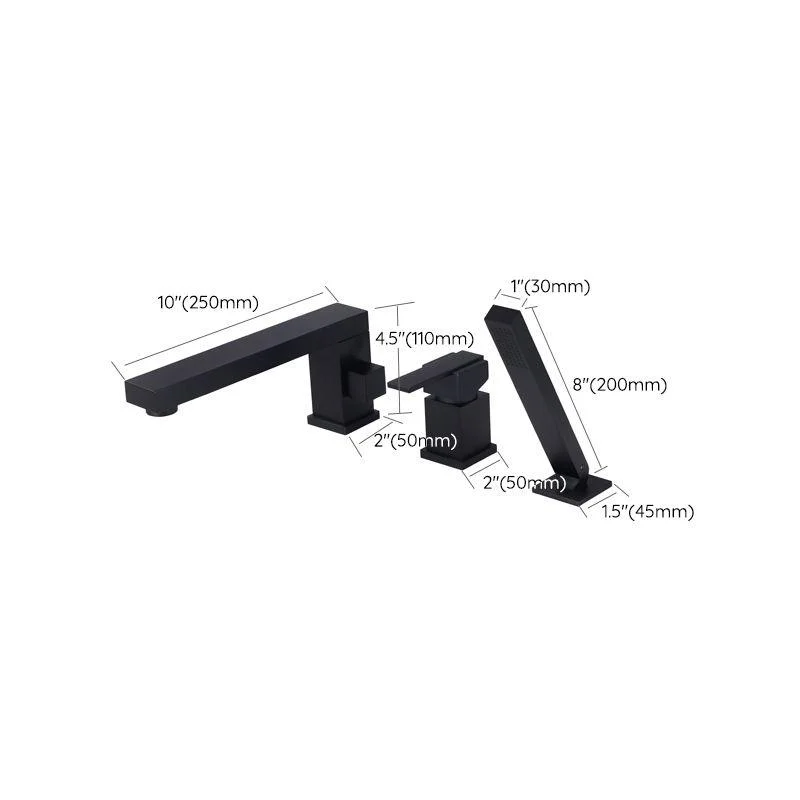 Modern Deck Mounted Metal Freestanding Tub Filler Low Arc Freestanding Tap in Black -Bathlova