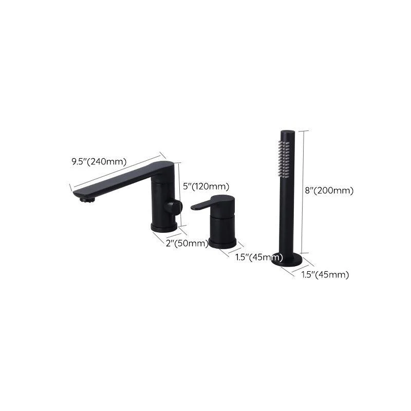 Modern Deck Mounted Metal Freestanding Tub Filler Low Arc Freestanding Tap in Black -Bathlova