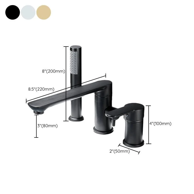 Modern Deck Mounted Metal Freestanding Tub Filler Low Arc Freestanding Tap with Hose -Bathlova