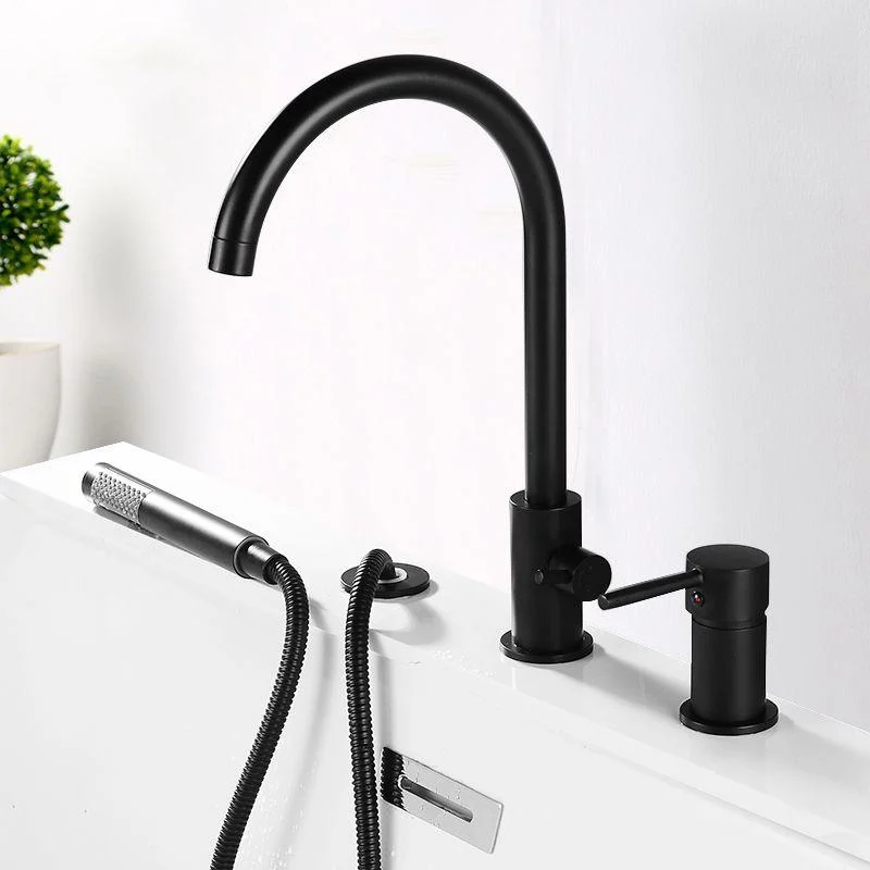 Modern Deck Mounted Metal Tub Filler Gooseneck Tap in Black/Gold/Silver -Bathlova