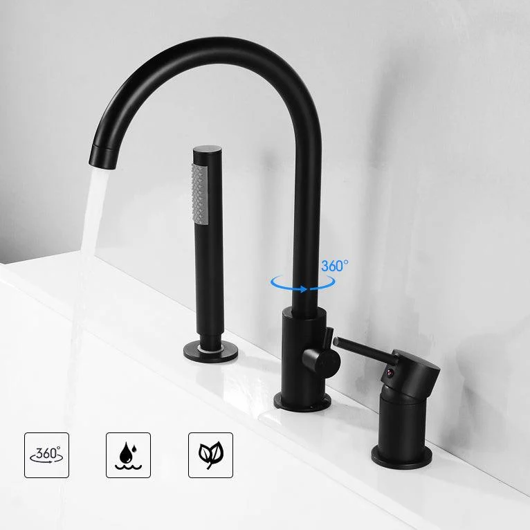 Modern Deck Mounted Metal Tub Filler Gooseneck Tap in Black/Gold/Silver -Bathlova