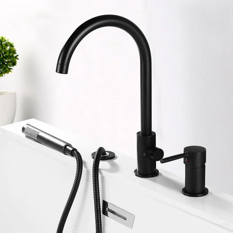 Modern Deck Mounted Metal Tub Filler Gooseneck Tap in Black/Gold/Silver -Bathlova